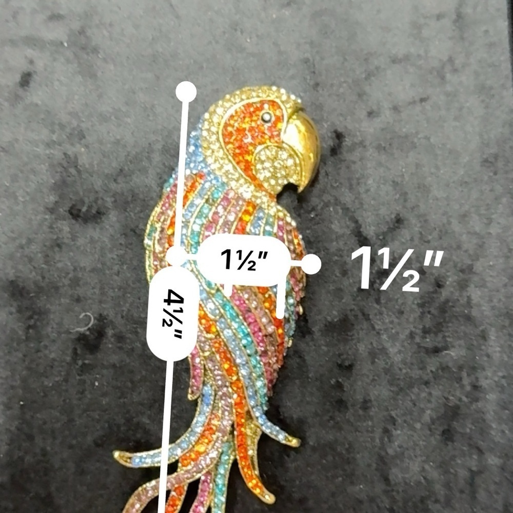 New Designer Rhinestone Parrot Brooch/Pin - Picture 2 of 5